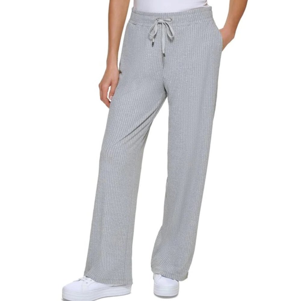 CALVIN KLEIN Women's Gray Ribbed Knit Wide Leg Pants - XL - NWT - NEW WITH TAGS